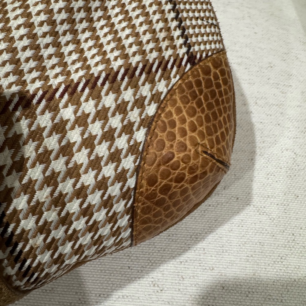 ‼️SOLD‼️Ralph Lauren Houndstooth Neutral Croc Leather Toggle Lock Hobo Bag Purse - Picture 10 of 16